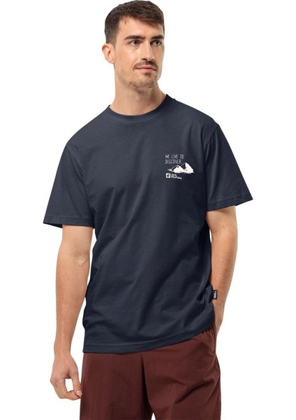 Jack Wolfskin Dıscover T M Erkek Mavi T-Shirt 1809761TR-16459