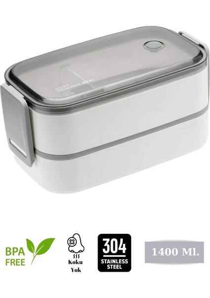 Medystore - Horly Iki Katlı Paslanmaz Çelik Kolay Kilitlenir Sefer Tası (Lunch Box) - 1400 Ml.