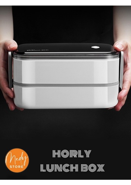 Medystore - Horly Iki Katlı Paslanmaz Çelik Kolay Kilitlenir Sefer Tası (Lunch Box) - 1400 Ml.