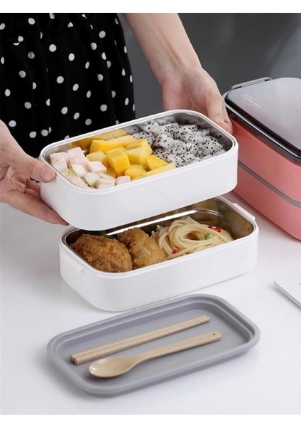 Medystore - Horly Iki Katlı Paslanmaz Çelik Kolay Kilitlenir Sefer Tası (Lunch Box) - 1400 Ml.