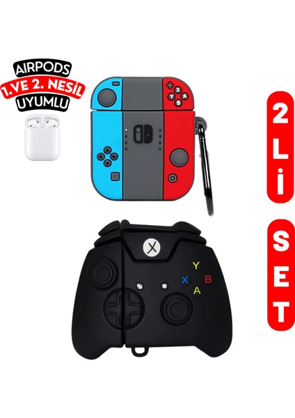 2'li Set - 1. ve 2. Nesil Uyumlu Nintendo ve Siyah Xbox Konsol Figürlü Kulaklık Kılıfı Seti