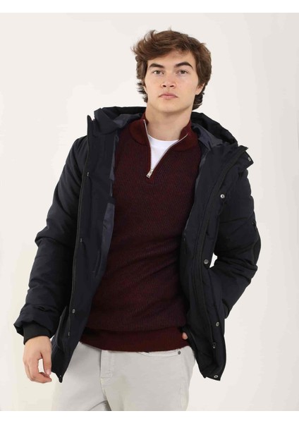 Lacivert Erkek Regular Fit Düz Kapüşonlu Mont - 96984 fiyatları