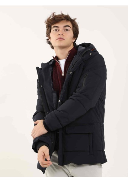 Lacivert Erkek Regular Fit Düz Kapüşonlu Mont - 96984 modelleri