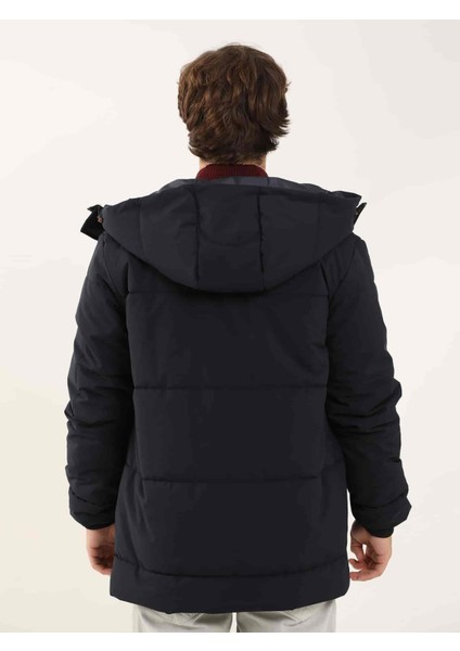 Lacivert Erkek Regular Fit Düz Kapüşonlu Mont - 96984 indirimleri