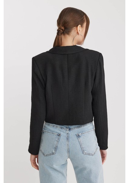 Çift Düğme Viskon Keten Crop Ceket