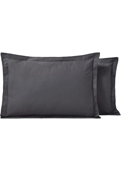 Yüzde Yüz Pamuklu Volanlı Süs Dikişli Antrasit 2 Adet 50X70 Yastık Kılıfı