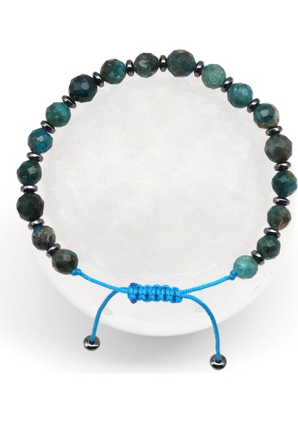 Apatit - Hematit Doğal Taş Makrome Örme Bileklik Fasetli Küre Kesim