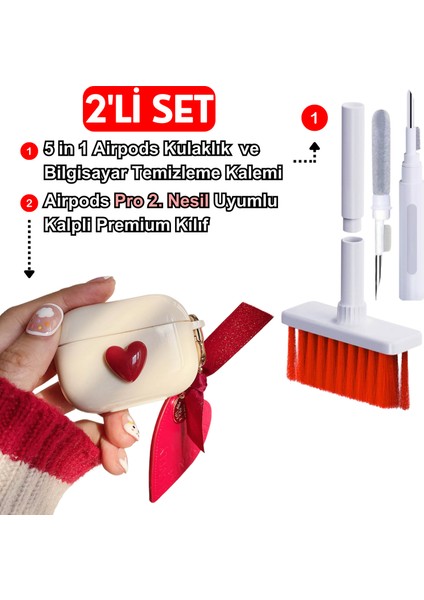 2'li Set - Pro 2. Nesil Uyumlu Kalpli Kılıf ve 5 In 1 Kulaklık ve Bilgisayar Temizleme Kiti Ikili Seti