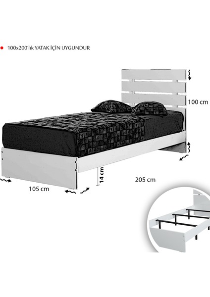 Pasific Home Huga Tek Kişilik Karyola, Beyaz, 100X200