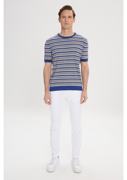 ALTINYILDIZ CLASSICS Erkek SAKS BEJ Standart Fit Normal Kesim Bisiklet Yaka %100 Pamuk Çizgili Triko Tişört fiyatları