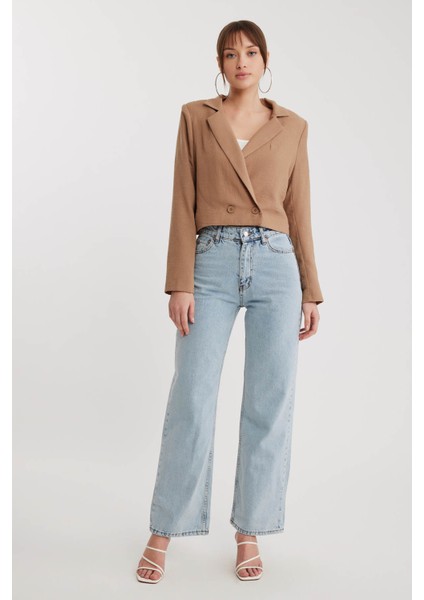 Çift Düğme Viskon Keten Crop Ceket fiyatları