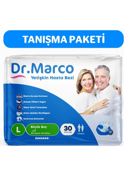 Dr Marco Dr. Marco Yetişkin Hasta Bezi L Büyük Boy 100-150 cm 1 Paket 30 Adet