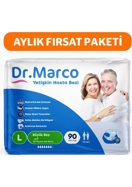 Dr. Marco Yetişkin Hasta Bezi L Büyük Boy 100-150 cm 3 Paket 90 Adet