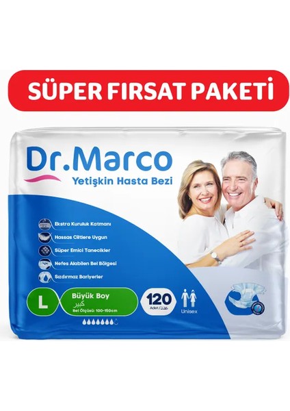 Dr Marco Dr. Marco Yetişkin Hasta Bezi L Büyük Boy 100-150 cm 4 Paket 120 Adet