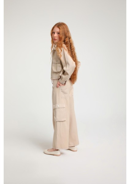 3'lü Pantolon Cep Detay Kız Çocuk Ceketli Takım modelleri