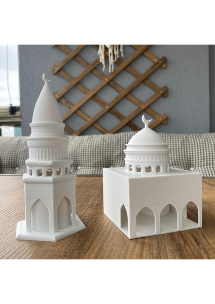 Root Made Mescit ve Minare Şeklinde Tealight Mum Aydınlatmalı Islami Dekoratif Obje