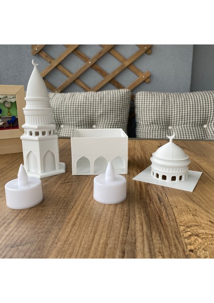 Root Made Mescit ve Minare Şeklinde Tealight Mum Aydınlatmalı Islami Dekoratif Obje