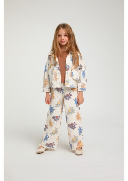 3'lü Geniş Paça Pantolon Kız Çocuk Ceketli Takım