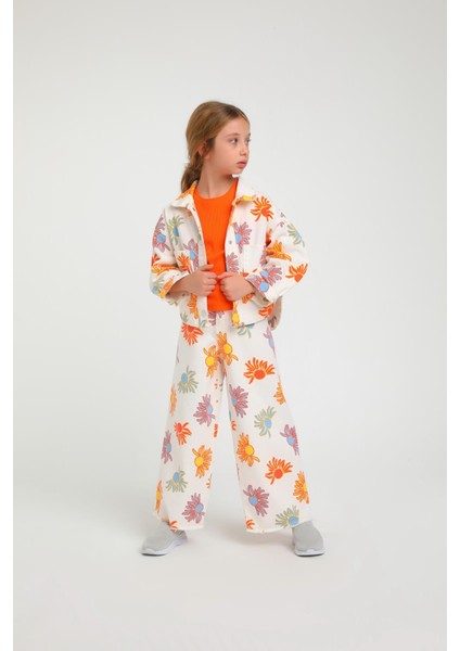 3'lü Geniş Paça Pantolon Kız Çocuk Ceketli Takım