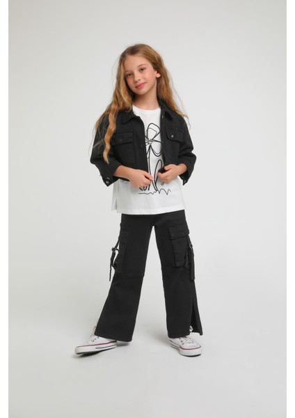 3'lü Kız Çocuk Crop Ceketli Takım