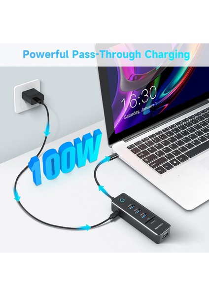 Macbook Ipad Uyumlu Alüminyum Typec 7 In 1 Hub 4K 60HZ Hdmı 3 USB 3.0 Pd 100W Sd/tf Kart