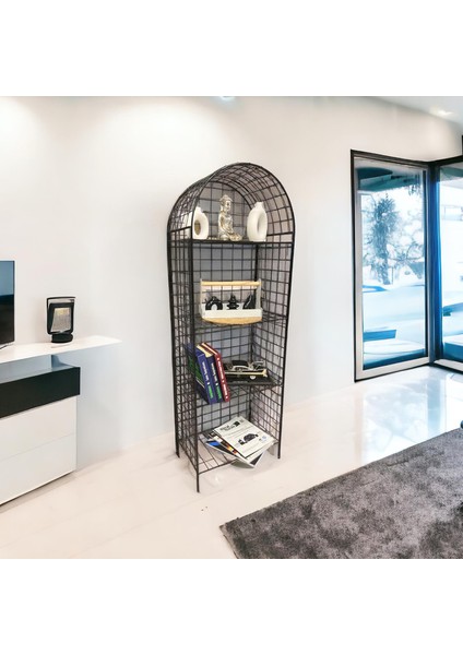 Modern Dekoratif Tel Metal Kitaplık & Çiçeklik Raf - Siyah