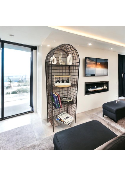 Modern Dekoratif Tel Metal Kitaplık & Çiçeklik Raf - Siyah fırsatları