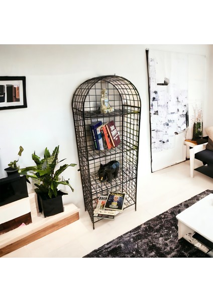 Modern Dekoratif Tel Metal Kitaplık & Çiçeklik Raf - Siyah
