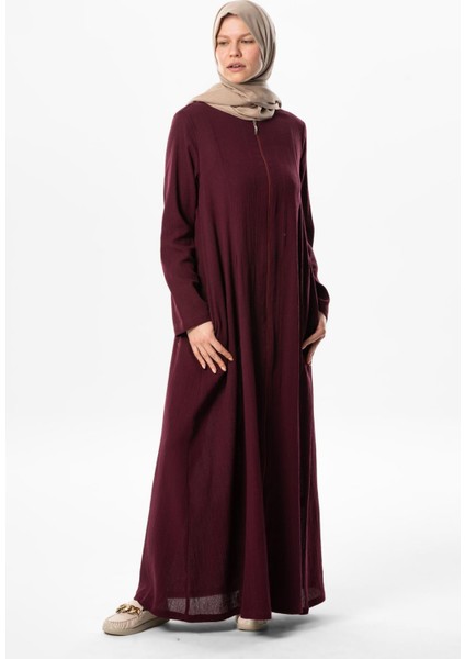 Hicran Şile Bezi Fermuarlı Mevsimlik ve Yazlık Ferace Mürdüm Mrd