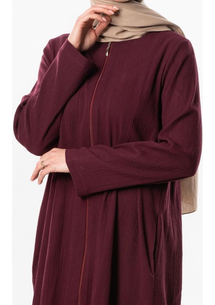 Hicran Şile Bezi Fermuarlı Mevsimlik ve Yazlık Ferace Mürdüm Mrd modelleri