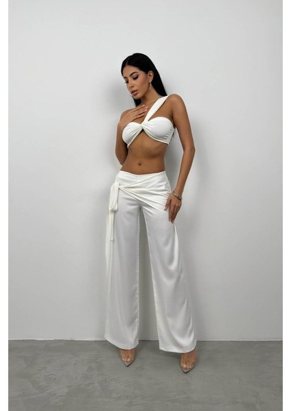 Önden Bağlamalı Saten Pantolon