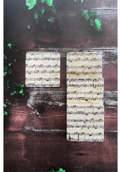 Müzik Notalar Desenli Doğal Taş Traverten Bardak Altlığı 4 Lü Set fiyatları