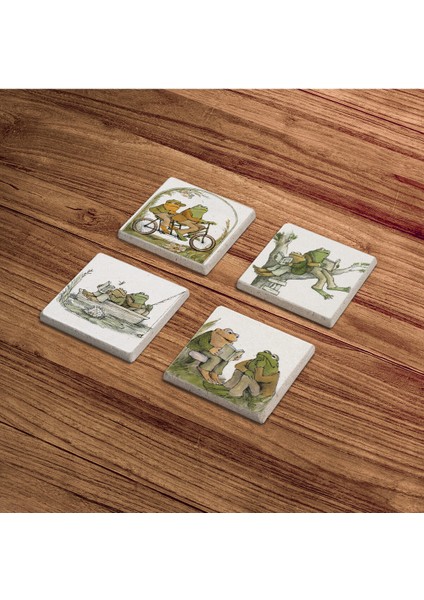 Frog And Toad, Kurbağa Temalı Doğal Taş Traverten Bardak Altlığı 4 Lü Set fırsatları