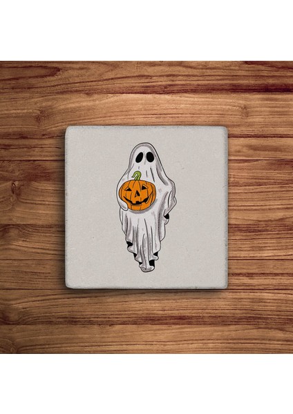 Halloween Spooky Ghost Temalı Doğal Taş Traverten Bardak Altlığı 4 Lü Set fiyatları