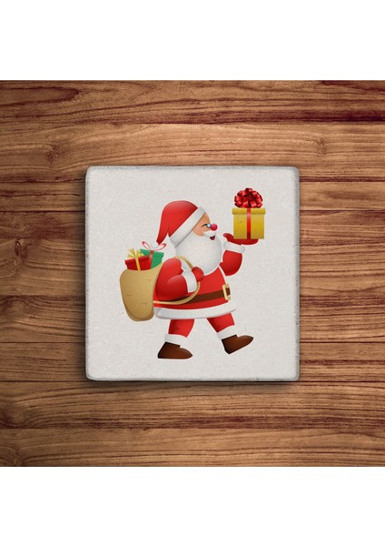 Santa Claus Noel Baba Temalı Doğal Taş Traverten Bardak Altlığı 4 Lü Set fiyatları