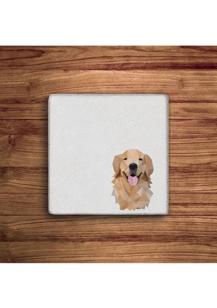Sevimli Köpek Temalı Doğal Taş Traverten Bardak Altlığı 4 Lü Set