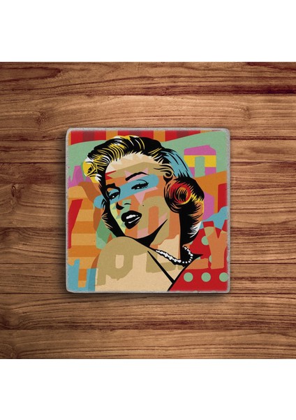Marilyn Monroe Temalı Doğal Taş Traverten Bardak Altlığı 4 Lü Set