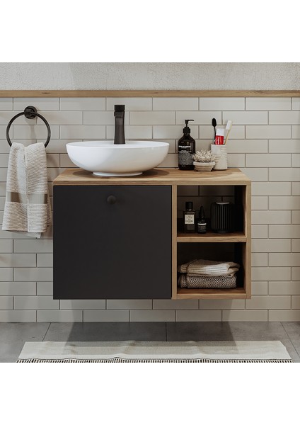 Ayaksız Lavabolu Mdf 75 cm Çekmeceli Banyo Dolabı fiyatları