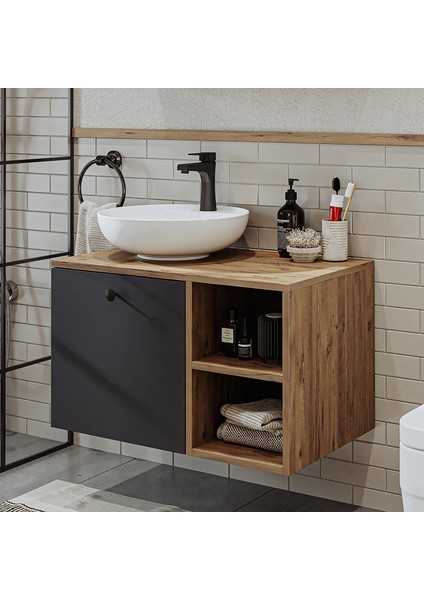 Ayaksız Lavabolu Mdf 75 cm Çekmeceli Banyo Dolabı modelleri