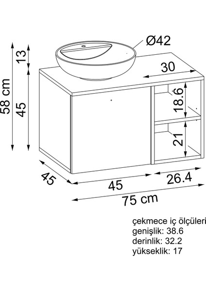 Ayaksız Lavabolu Mdf 75 cm Çekmeceli Banyo Dolabı fırsatları
