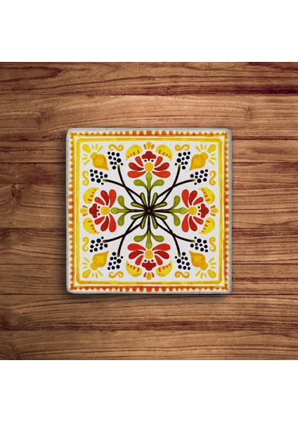Sarı ve Turuncu Tile Desen Doğal Taş Traverten Bardak Altlığı 4 Lü Set modelleri