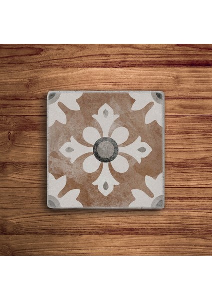 Bej Kahve Tile Desen Doğal Taş Traverten Bardak Altlığı 4 Lü Set