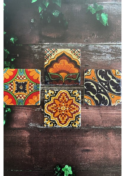 Çiçek Mandala Desenli Doğal Taş Traverten Bardak Altlığı 4 Lü Set fiyatları