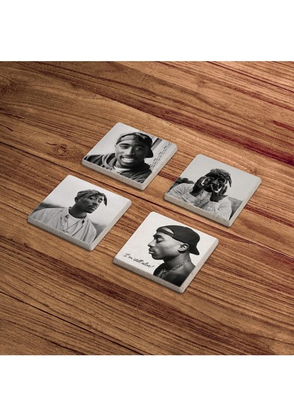 Tupac Shakur, 2pac Temalı Doğal Taş Traverten Bardak Altlığı 4 Lü Set fırsatları