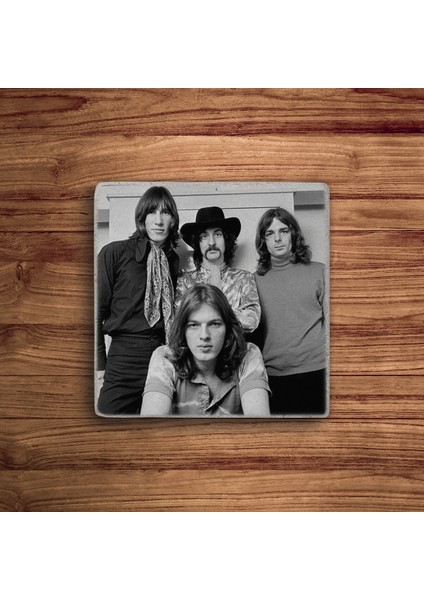 Pink Floyd Rock Grubu Temalı Doğal Taş Traverten Bardak Altlığı 4 Lü Set