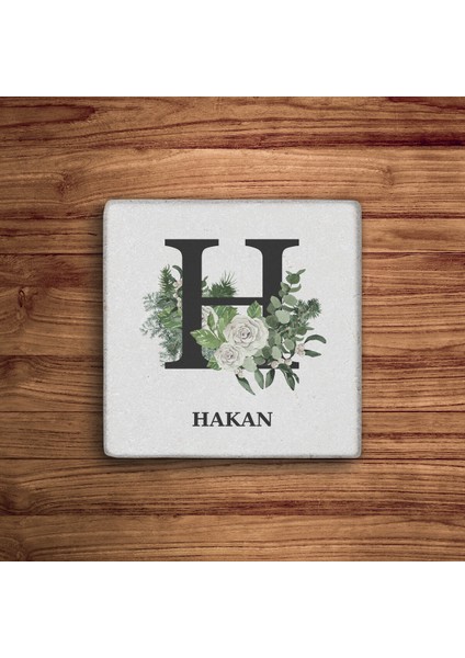Kişiselleştirilebilir Harfli ve Isimli Doğal Taş Traverten Bardak Altlığı 4 Lü Set