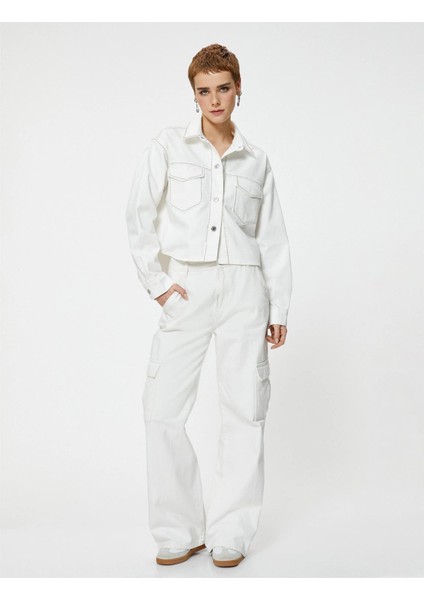 4Sal50011Md 001 Kırık Beyaz Kadın Denım Ceket