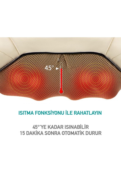 İç ısıtmalı ve ovmalı boyun, sırt, bel masaj cihazı, ofis, ev, araç kullanımı modelleri