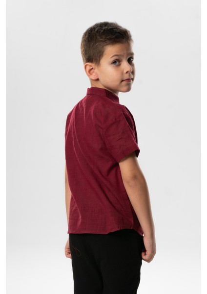 Kısa Kol Şantuklu Pamuk Bodrum Yazlık Erkek Çocuk Tshirt Koyu Bordo 3068