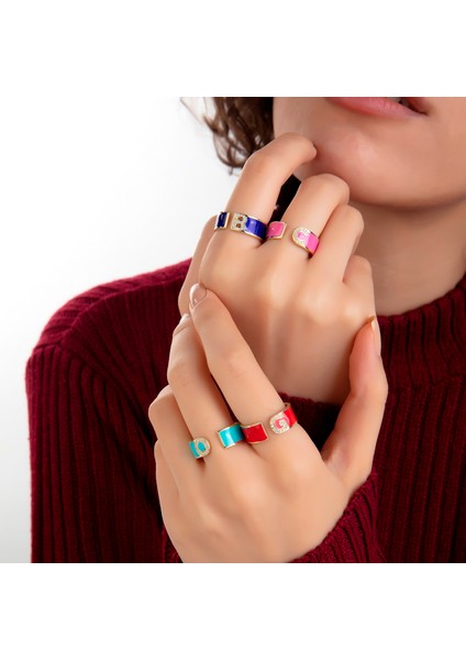 Kişiselleştirilebilir Taşlı Mineli Baş Harf Yüzük indirimleri